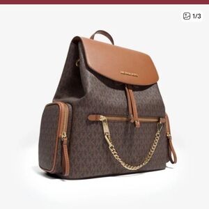 Michael Kors Brown and Tan Logo Backpack